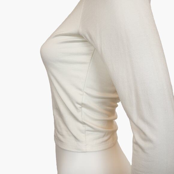 NWT WILLIAM B Long-sleeve V-Neck Basic Crop Top (Off-White | Size M) - Picture 3 of 5